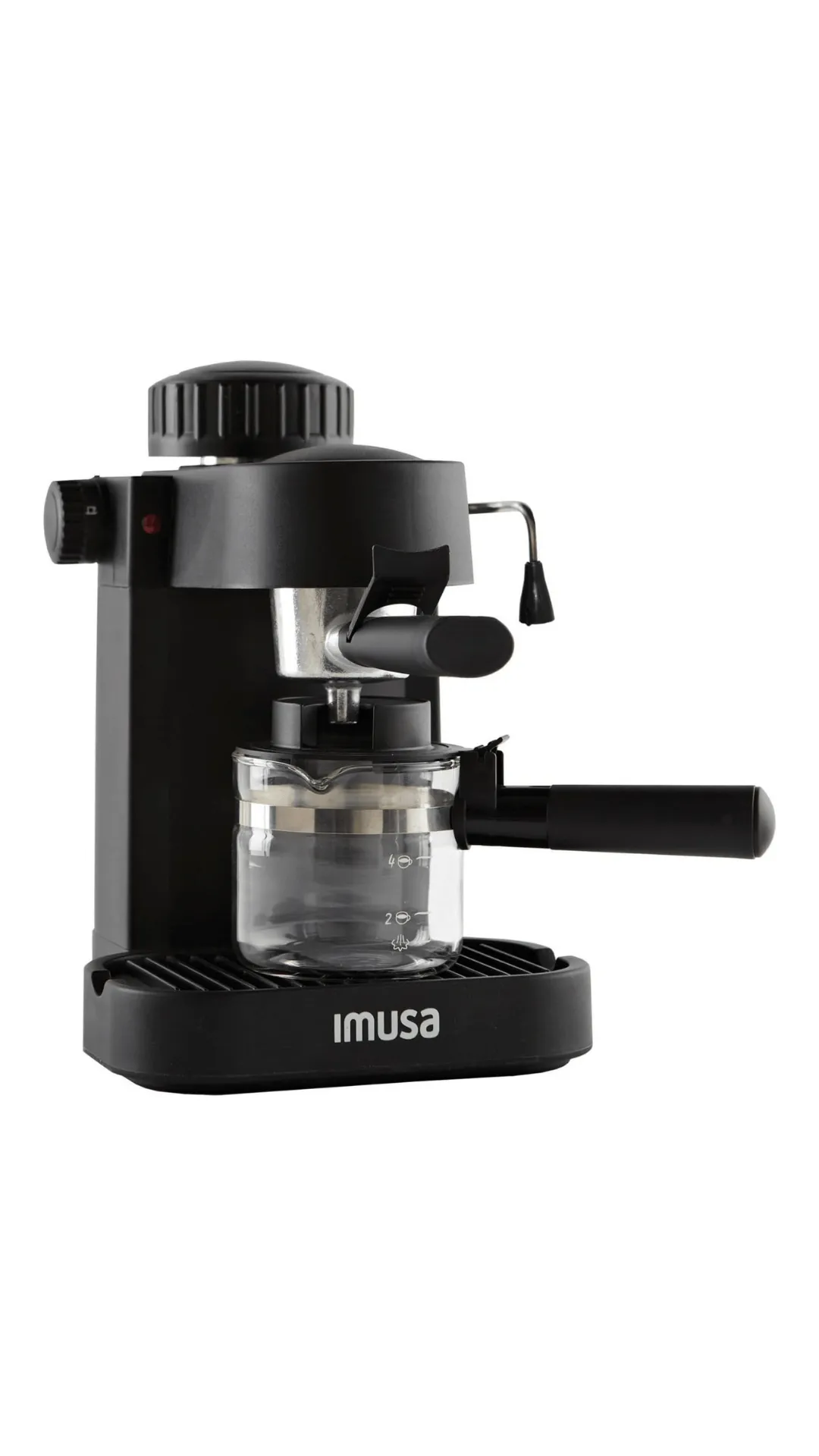 Máquina de café espresso Imusa sobre fondo blanco