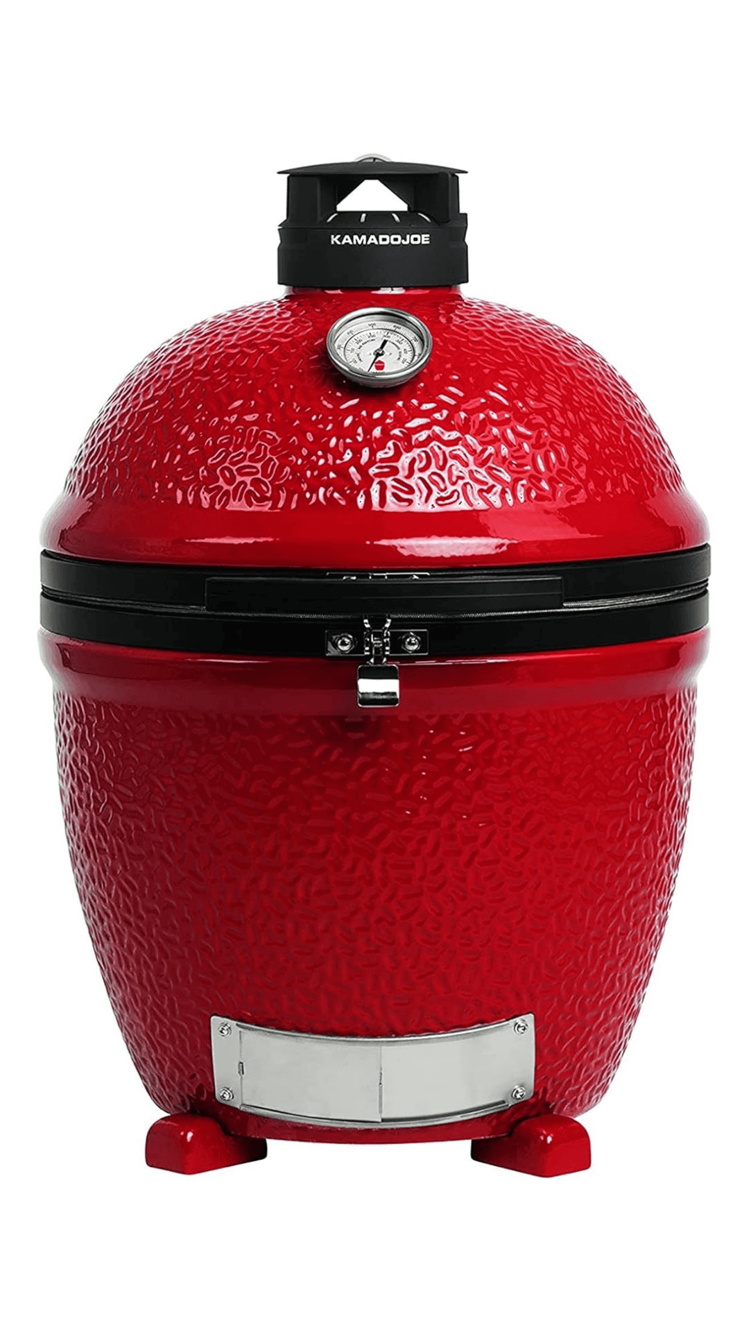 Kamado rojo sin patas sobre fondo blanco