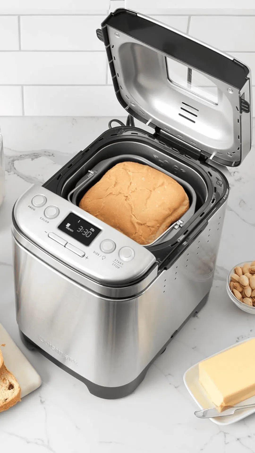 Máquina para hacer pan Cuisinart con la tapa superior abierta